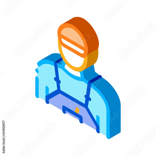tile stacker worker icon vector. isometric tile stacker worker sign. color isolated symbol illustration