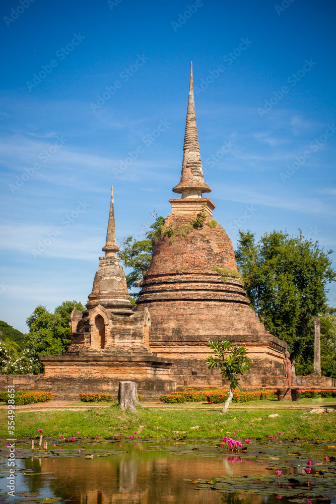 Wat Mahathat, Sukhothai old city, Thailand. Ancient city and culture of south Asia.