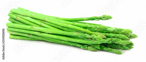 Fresh green asparagus on white
