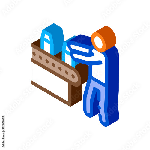 farm milk convector worker icon vector. isometric farm milk convector worker sign. color isolated symbol illustration