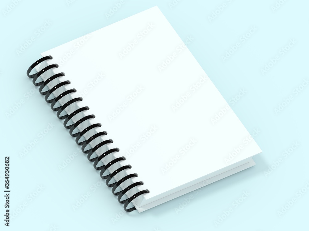 BLANK SPIRAL NOTEBOOK ISOLATED ON WHITE BACKGROUND MOCKUP 3D ILLUSTRATION BLANK SPIRAL NOTEBOOK ISOLATED ON WHITE BACKGROUND MOCKUP 3D ILLUSTRATION
