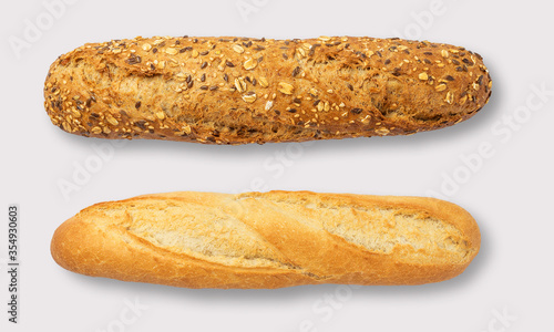Baguettes on a white background
