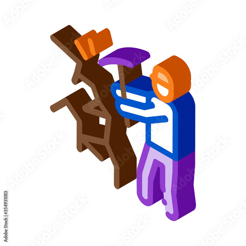 miner with pickaxe icon vector. isometric miner with pickaxe sign. color isolated symbol illustration