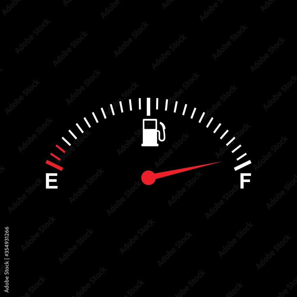 Fuel Gauge, Fuel indicators gas icon isolated on white and black background, Dial of measurement, Petrol level, Indicators on dashboard in auto. Vector Fuel Gauge, Fuel indicators gas icon isolated on white and black background, Dial of measurement, Petrol level, Indicators on dashboard in auto. Vector
