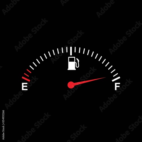 Fuel Gauge, Fuel indicators gas icon isolated on white and black background, Dial of measurement, Petrol level, Indicators on dashboard in auto. Vector