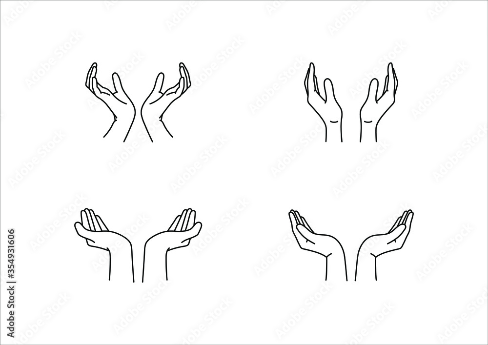 Fototapeta premium Holding hands gestures vector outline illustration