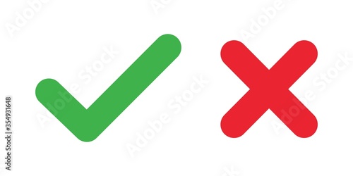 Green check mark and red cross icon isolated on white background,isolated on white background