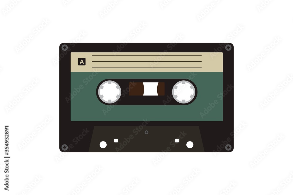 Old music cassette tape icon in flat style, isolated on white background, Retro music audio cassette, vector illustration Old music cassette tape icon in flat style, isolated on white background, Retro music audio cassette, vector illustration