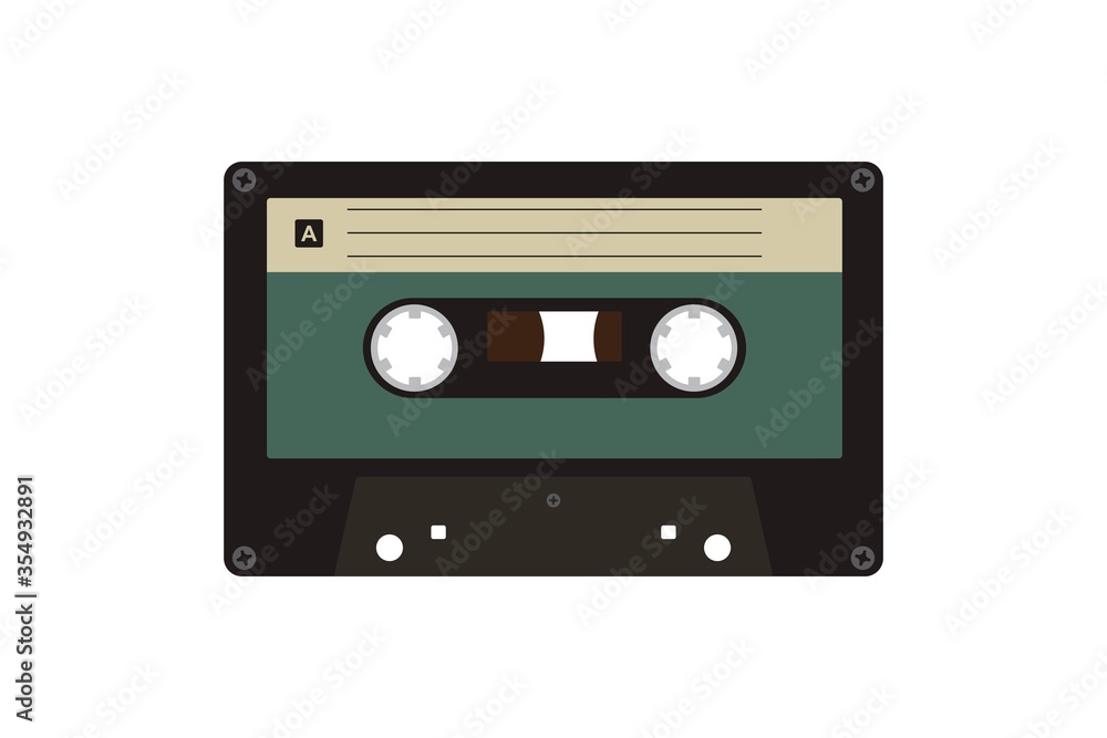 Old music cassette tape icon in flat style,  isolated on white background, Retro music audio cassette, vector illustration