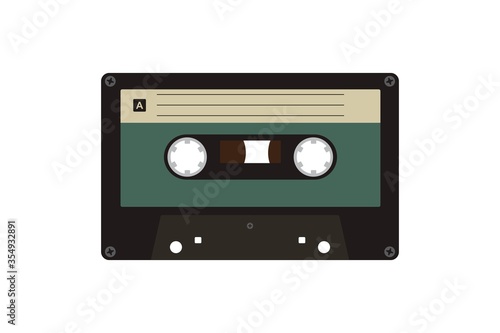 Old music cassette tape icon in flat style,  isolated on white background, Retro music audio cassette, vector illustration