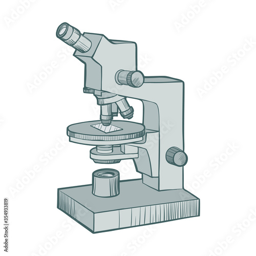 Microscope cartoons monochrome isometric design. Laboratory and science, research and microscope isolated, biology microscope, lab equipment, scientific education instrument vector illustration photo