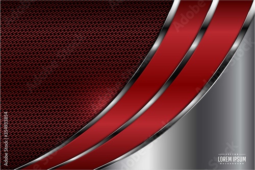  Red metal technology background with silver and carbon fiber dark space vector illustration