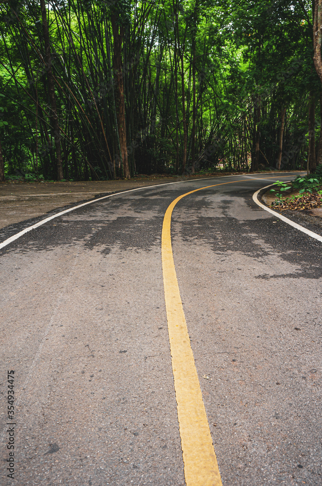 Cement road after rain in green rural areas Cement road after rain in green rural areas