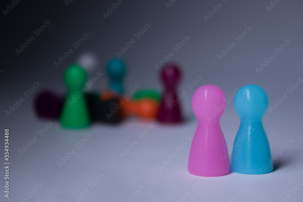 Elements - attributes for board games - figures. On white background. Isolated. Copy space. Exciting time with friends during isolation and quarantine. Elements - attributes for board games - figures. On white background. Isolated. Copy space. Exciting time with friends during isolation and quarantine.