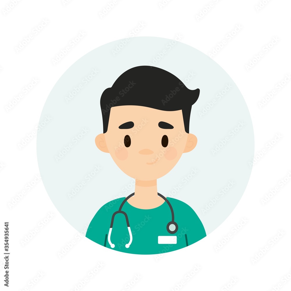 Male doctor character. Avatar of a young male doctor/nurse.  Happy doctor/nurse on a white background. 