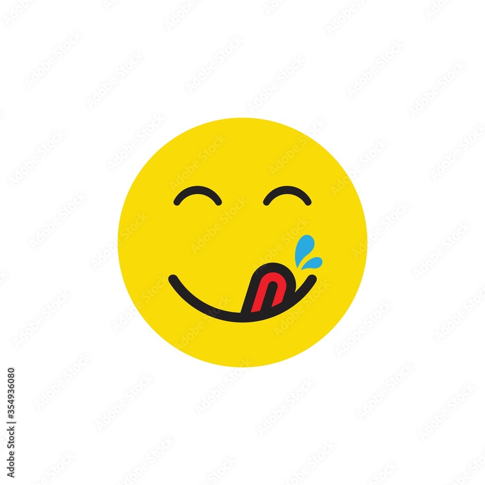 Yummy face smiley delicious with tongue lick mouth, tasty food eating emoticon face on yellow background, smile vector cartoon line style, vector icon illustration Yummy face smiley delicious with tongue lick mouth, tasty food eating emoticon face on yellow background, smile vector cartoon line style, vector icon illustration