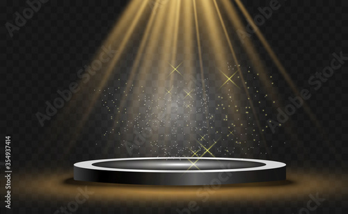 White scene on with spotlights. Vector illustration.