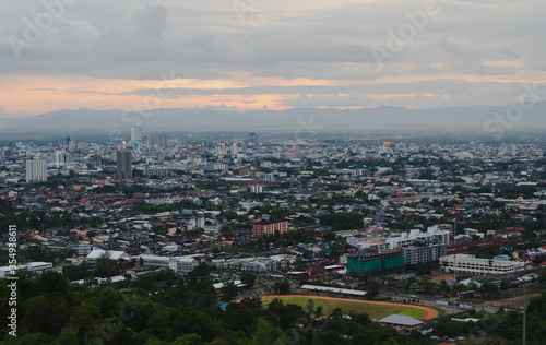Evening city Hat Yai from Khao Kho Hong view Hat Yai, Songkhla. The twilight sky in sunset city top view
