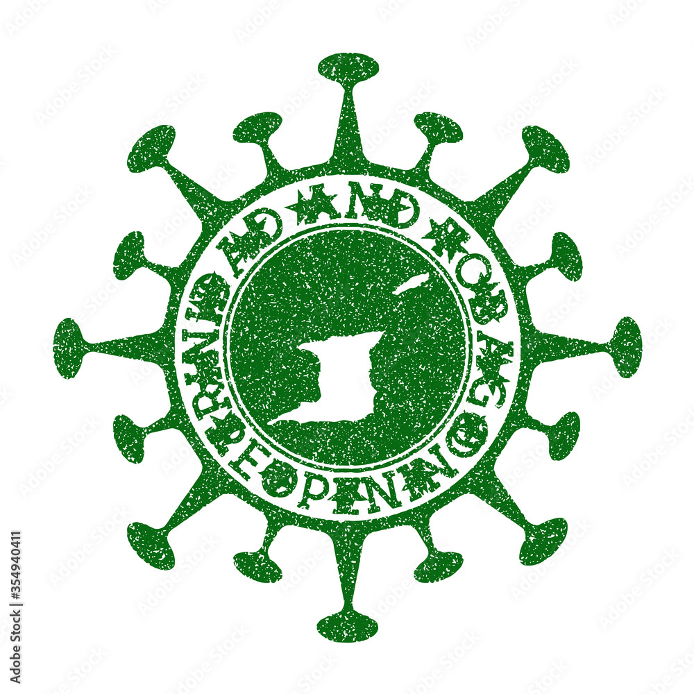 Trinidad and Tobago Reopening Stamp. Green round badge of country with map of Trinidad and Tobago. Country opening after lockdown. Vector illustration.