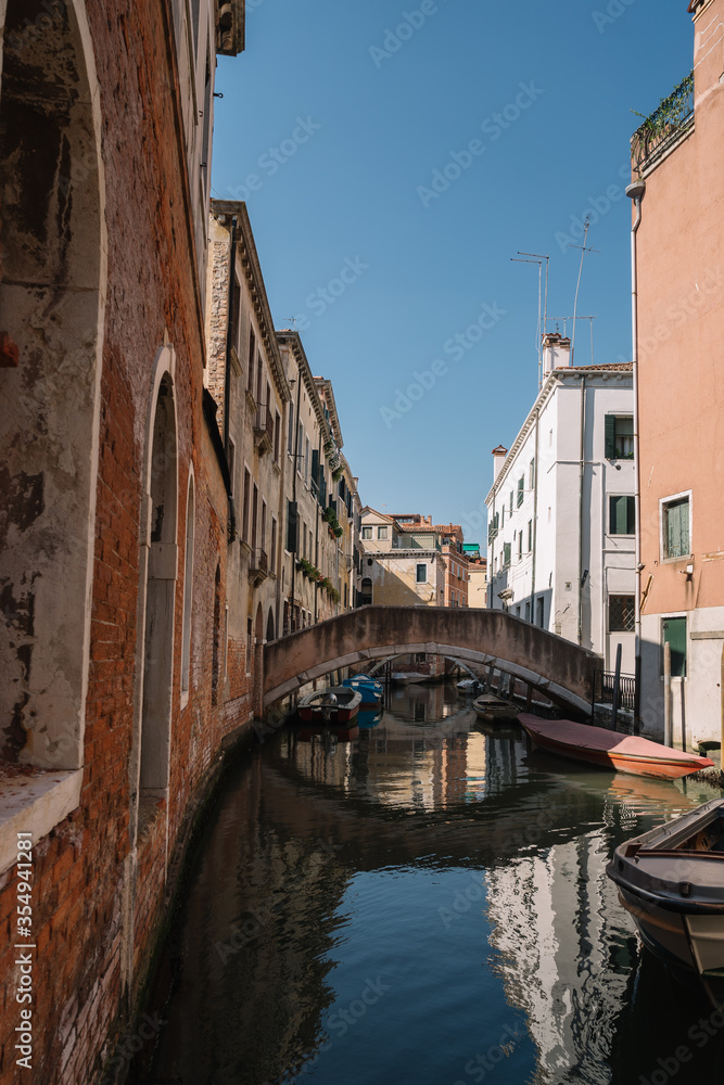 Empty canals and buildings of Venice, Italy.