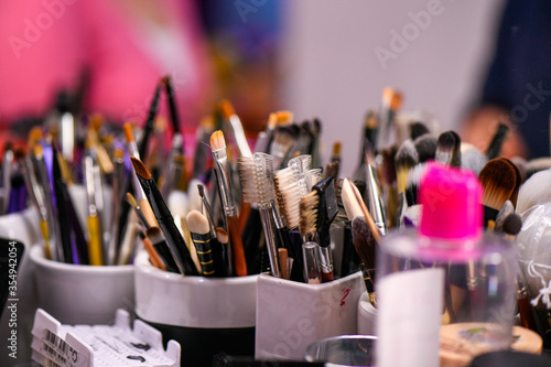 Brushes and make up tools in a make up studio