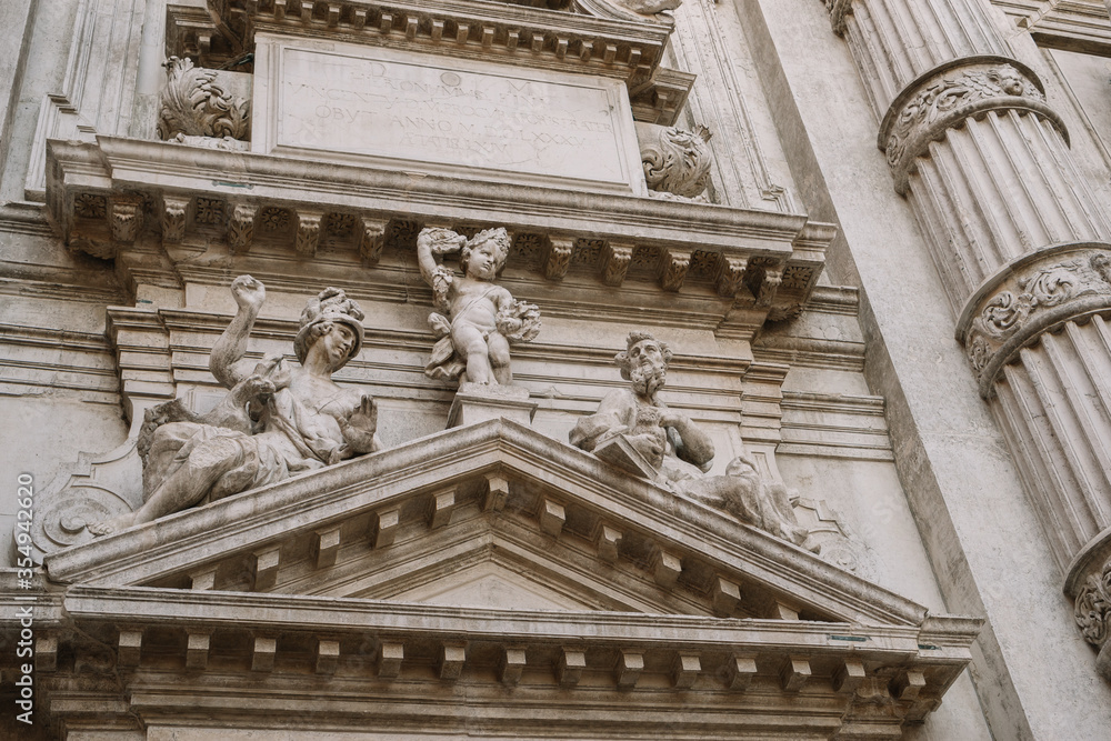 Facade of the building of the church of San Moisè in Venice, Italy.