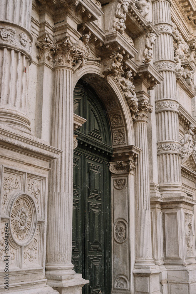 Facade of the building of the church of San Moisè in Venice, Italy.