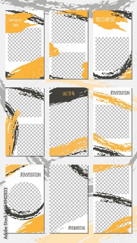Set of editable social media stories templates. Simple minimalistic brush mark design