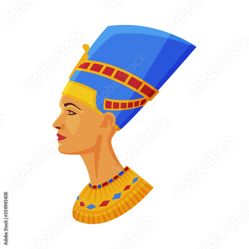 Bust of Nefertiti, Symbol of Egypt Flat Style Vector Illustration on White Background