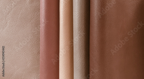 Foto Artificial leather in variety shades of brown colors in classic mood