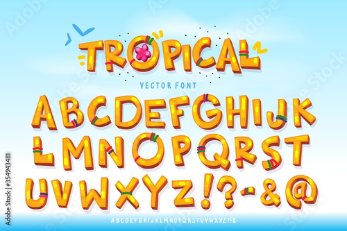 tropical cartoon font. vector color illustration decorative letters
