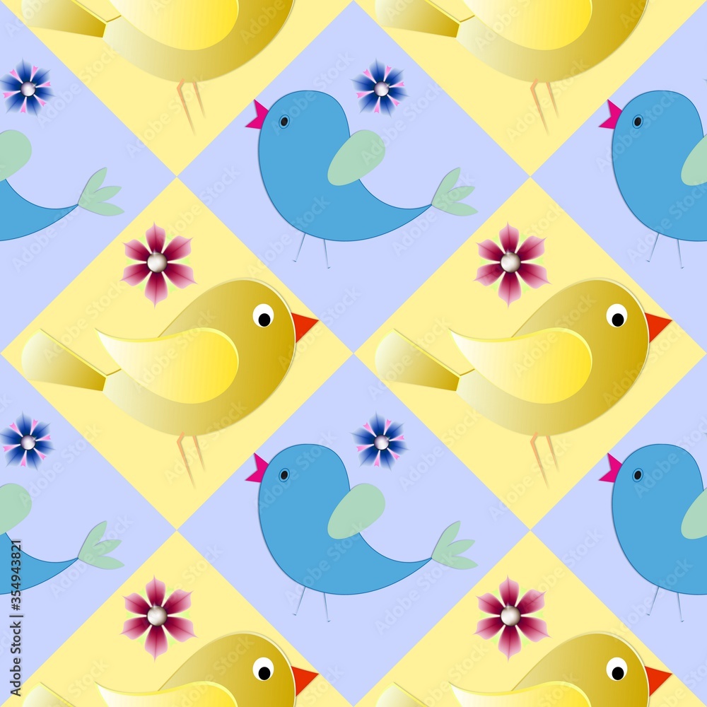 Easter seamless background with chickens. Cartoon illustration. Happy Easter.