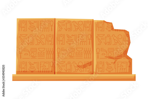 Stone Board with Egyptian Hieroglyphics, Clay Tablet Flat Style Vector Illustration on White Background