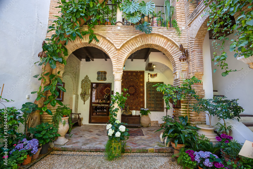 Inner courtyard of a typical Andalusian house in Spain.