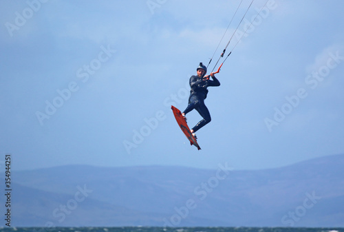 kitesurfer jumping at Troon, Scotland 