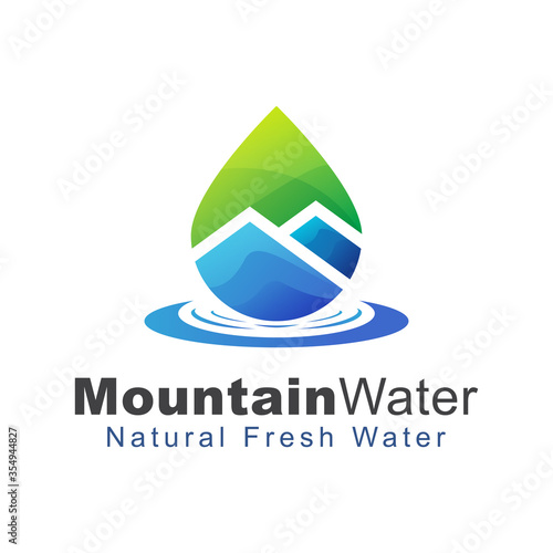 mountain water logo concept, natural fresh water gradient logo