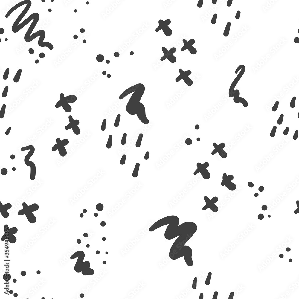 Cross, rain drop and brush mark seamless pattern. Hand drawn monochrome scandinavian style background Cross, rain drop and brush mark seamless pattern. Hand drawn monochrome scandinavian style background