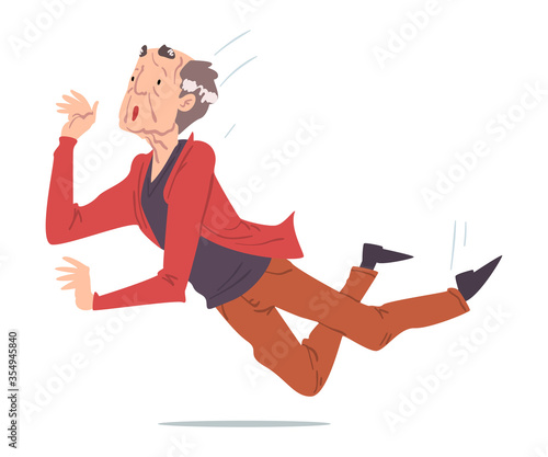 Elderly Retired Man Falling Down, Accident, Pain and Injury Cartoon Style Vector Illustration Isolated on White Background