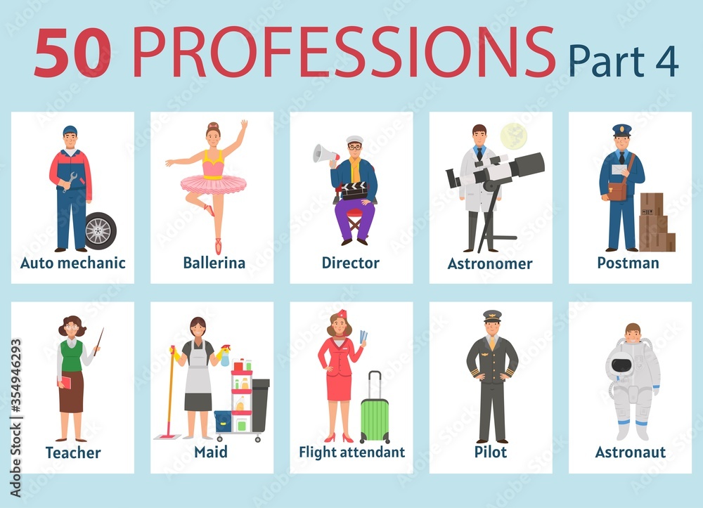 50 professions. Big set of professions in cartoon flat style for children. International Workers' Day, Labour Day 50 professions. Big set of professions in cartoon flat style for children. International Workers' Day, Labour Day