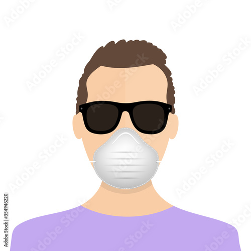 Breathing mask on face flat vector icon for apps and websites. Man in mask icon. Virus protection. Coronavirus atack icon. EPS 10