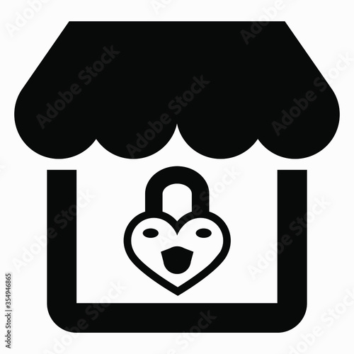 Store and lock. Shop lock. The cafe is closed. Building a supermarket on the lock. Vector icon.