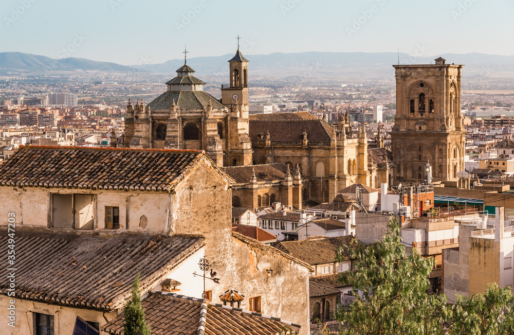 Granada panoramic view of old town at sunset, Andalusia, Spain.