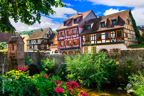 Beautiful countryside of Alsace region- famous "vine route" in France. Kayserberg traditional village