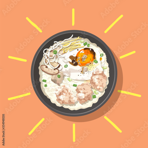 Rice porridge with minced pork (or congee with minced pork).
