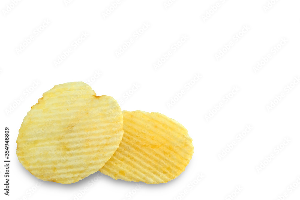 Potato chips with copy space isolated on white background. Potato chips with copy space isolated on white background.