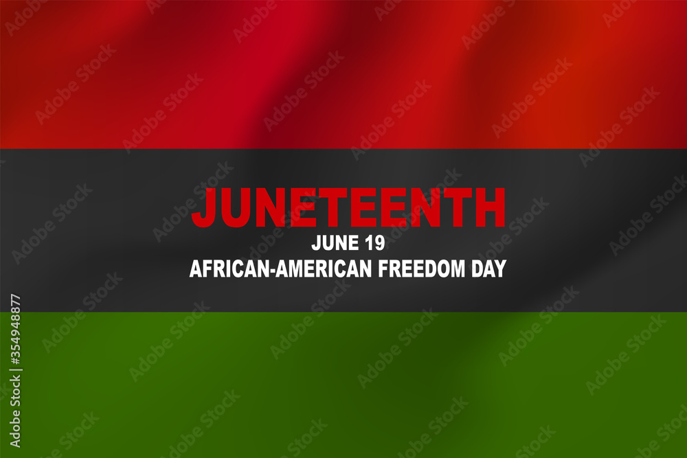 Juneteenth Freedom Day. 19 June African American Emancipation Day. Annual American holiday. Black, red, and green banner background with lettering. Vector illustration.