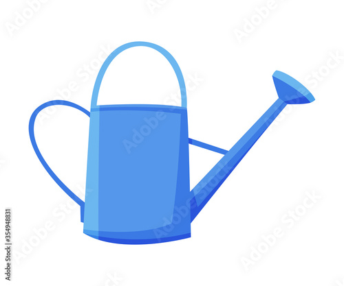 Blue Watering Can, Agriculture Work Equipment, Garden Tool Flat Style Vector Illustration on White Background