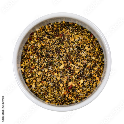 Cracked Black Pepper Rub for Steaks, Chops and Chicken Seasoning Spice Isolated on White Background.