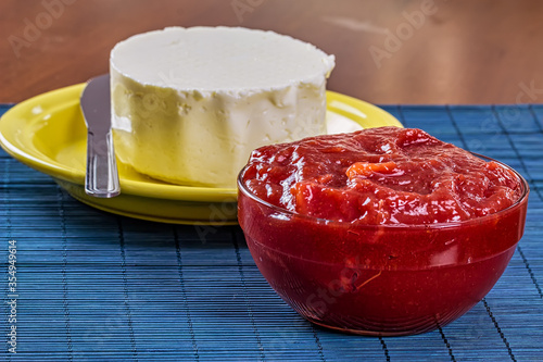 Guava paste with cheese, aka Goiabada com queijo minas frecal. Typical dessert from Minas Gerais / Brazil sweet pasty guava accompanied by fresh cheese. photo