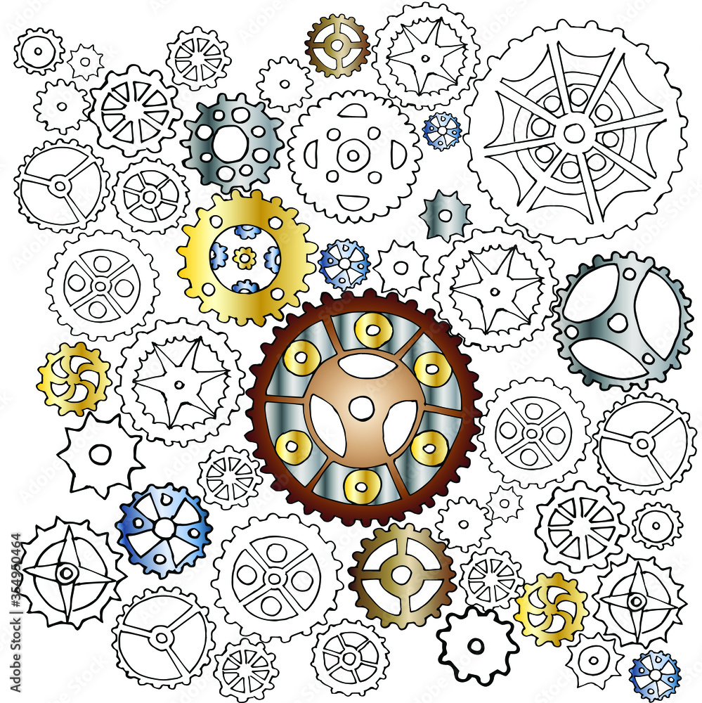 Steampunk gear collection. Set Vector vintage transmission cogwheels ...